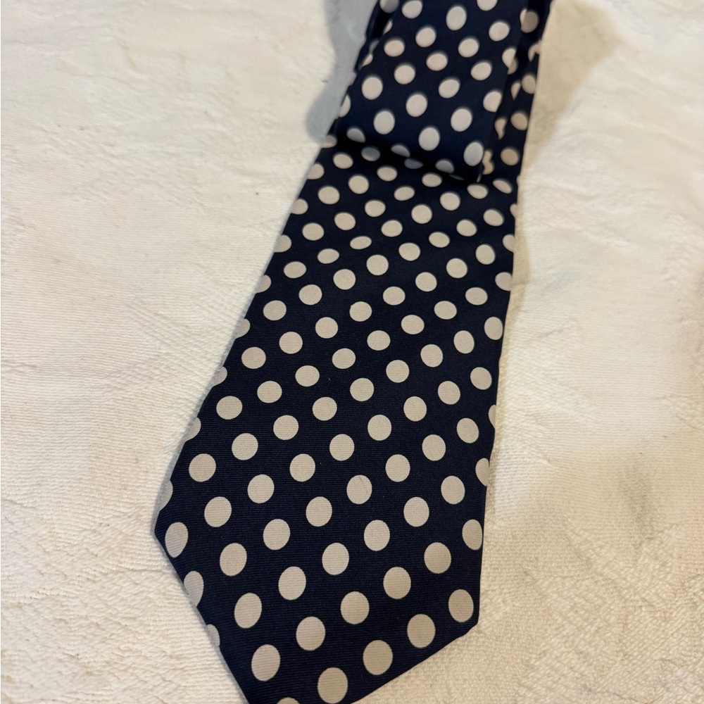 Navy White Polka Dot Silk Tie USA